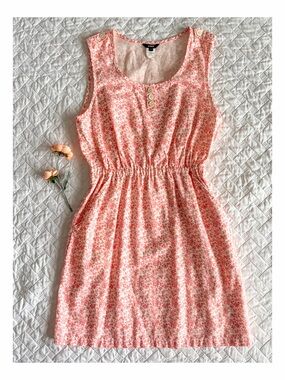 J.Crew Cotton Linen Pink Floral Sleeveless Elastic Waist Mini Dress Size 6